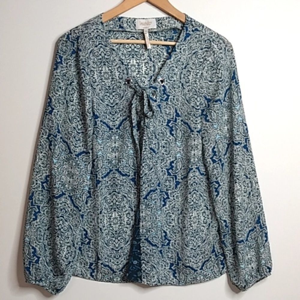 Laundry by Shelli Segal Blue Boho Laceup Top M